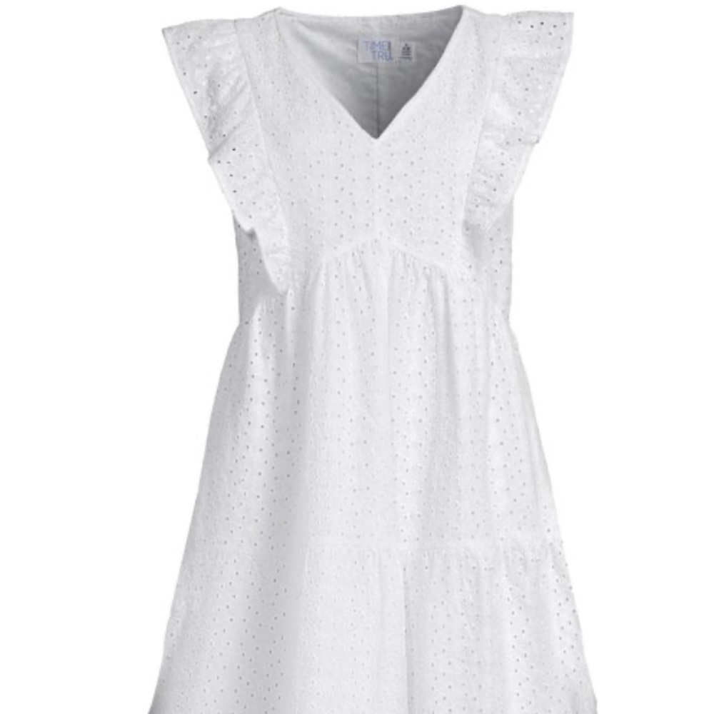 Time Tru White Boho Style Dress w/FLTTR sleeves